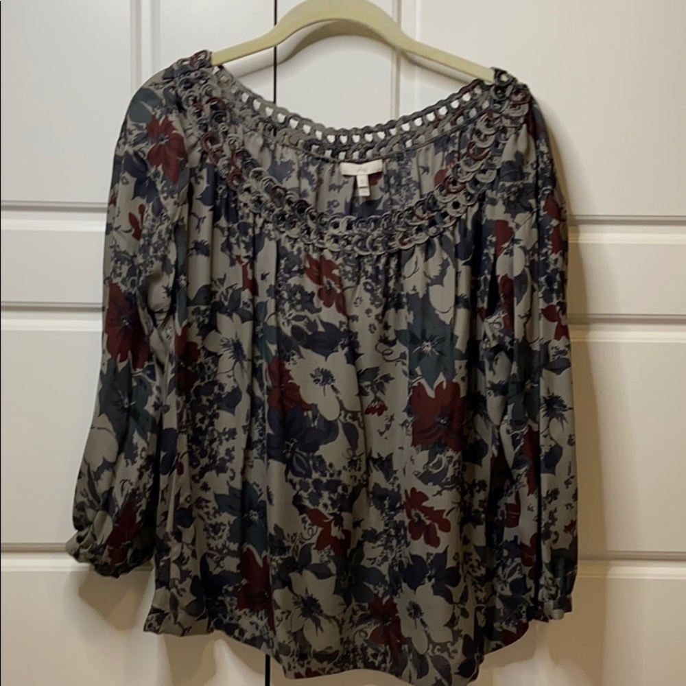Joie silk small blouse flower print boatneck